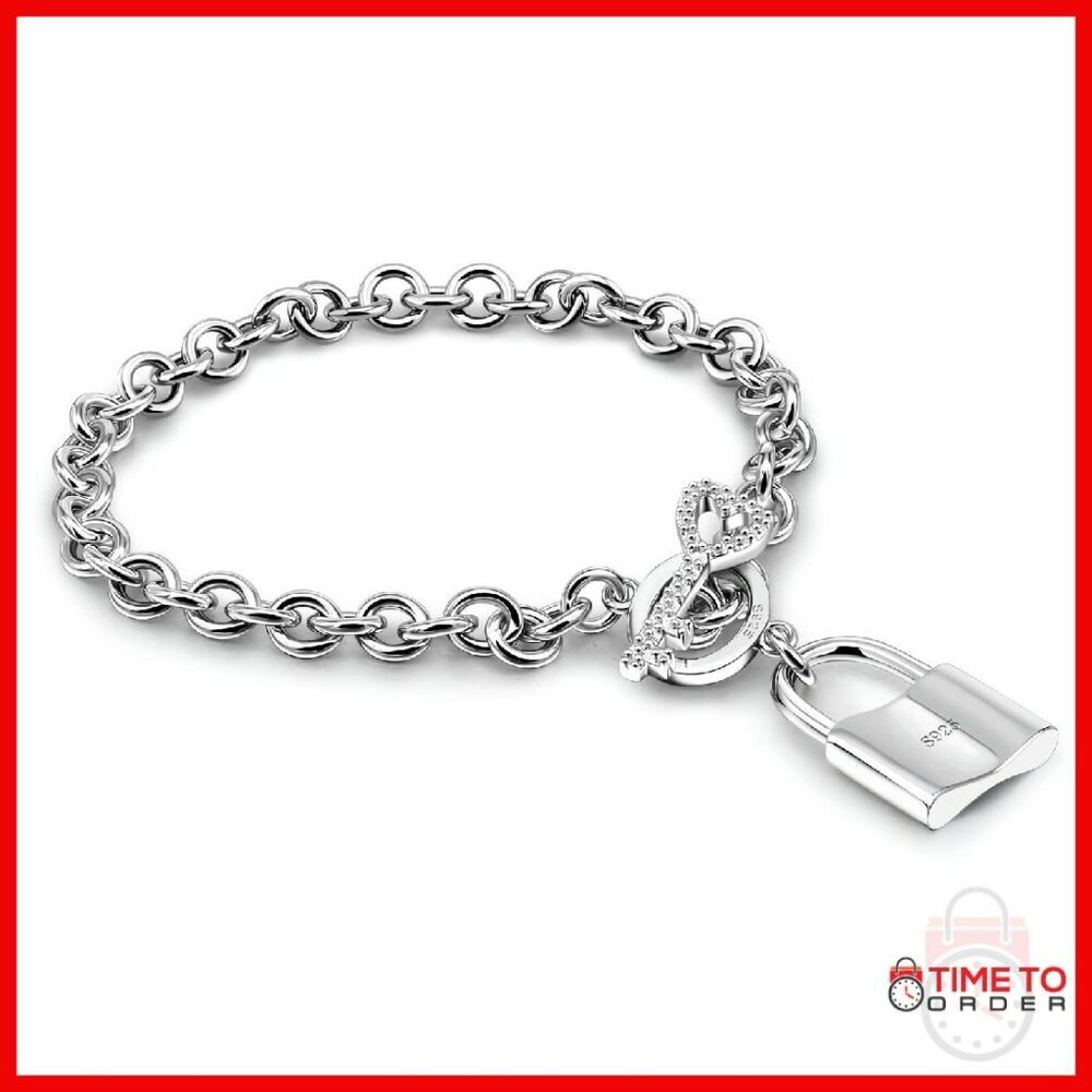 Sterling Silver Bracelet with CZ Pendant, Italian Handmade Chain, 6.3-8 Inch